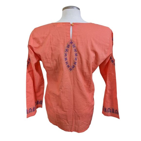 Womens Large Tunic Top Orange Purple Embroidered Cotton Boho Resort Beach Hippie - Picture 2 of 9